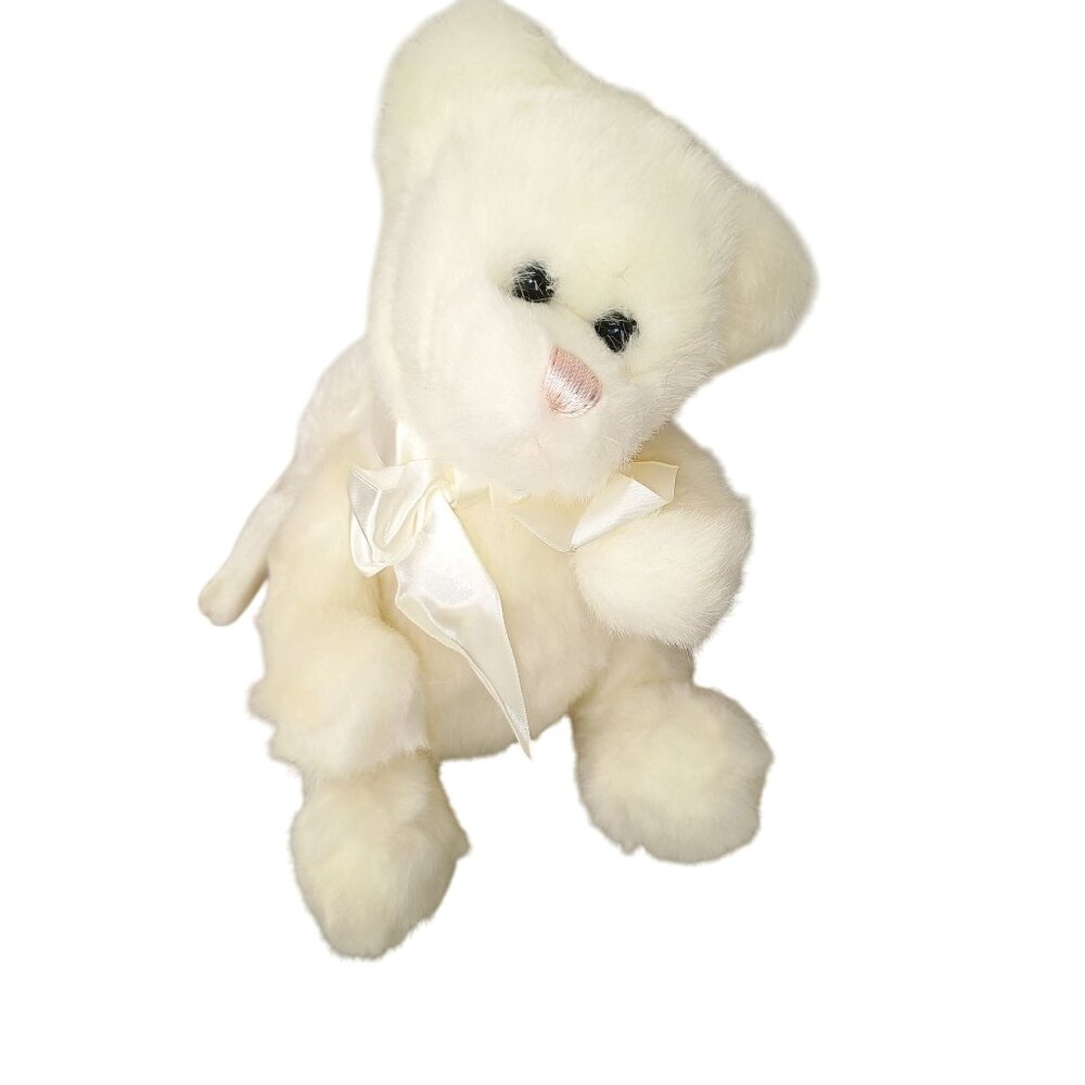 White Angel Plush Teddy Bear With Wings‎ & Bow - Soft Cuddly Stuffed Animal Toy